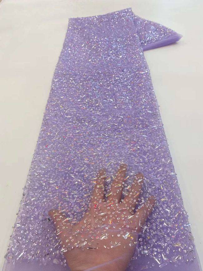 5 Yards Colored Tulle Sequins Pearls Beaded Embroidered Lace Fabric JJ069