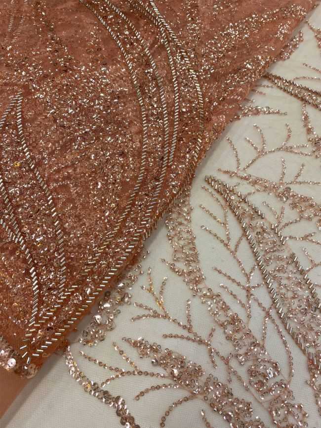 5 Yards Colored Tulle Sequins Pearls Beaded Embroidered Lace Fabric JJ075