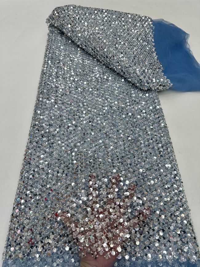 5 Yards Colored Tulle Sequins Pearls Beaded Embroidered Lace Fabric JJ072