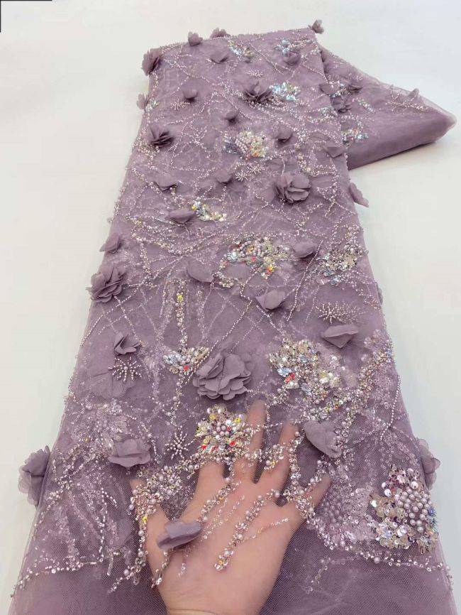 5 Yards Colored Tulle Sequins Pearls Beaded Embroidered Lace Fabric JJ061