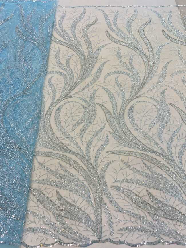 5 Yards Colored Tulle Sequins Pearls Beaded Embroidered Lace Fabric JJ075