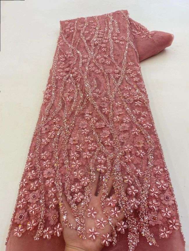 5 Yards Colored Tulle Sequins Pearls Beaded Embroidered Lace Fabric JJ064