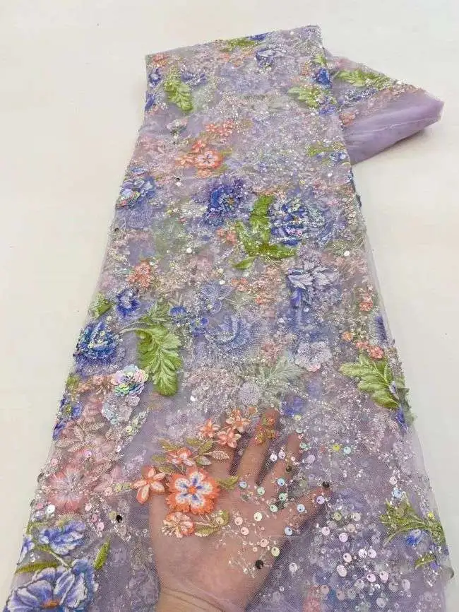 5 Yards Beaded Embroidered Lace Fabric, Beaded Tulle Lace Fabric ...