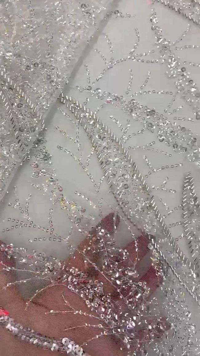 5 Yards Colored Tulle Sequins Beaded Embroidered Lace Fabric JJ075