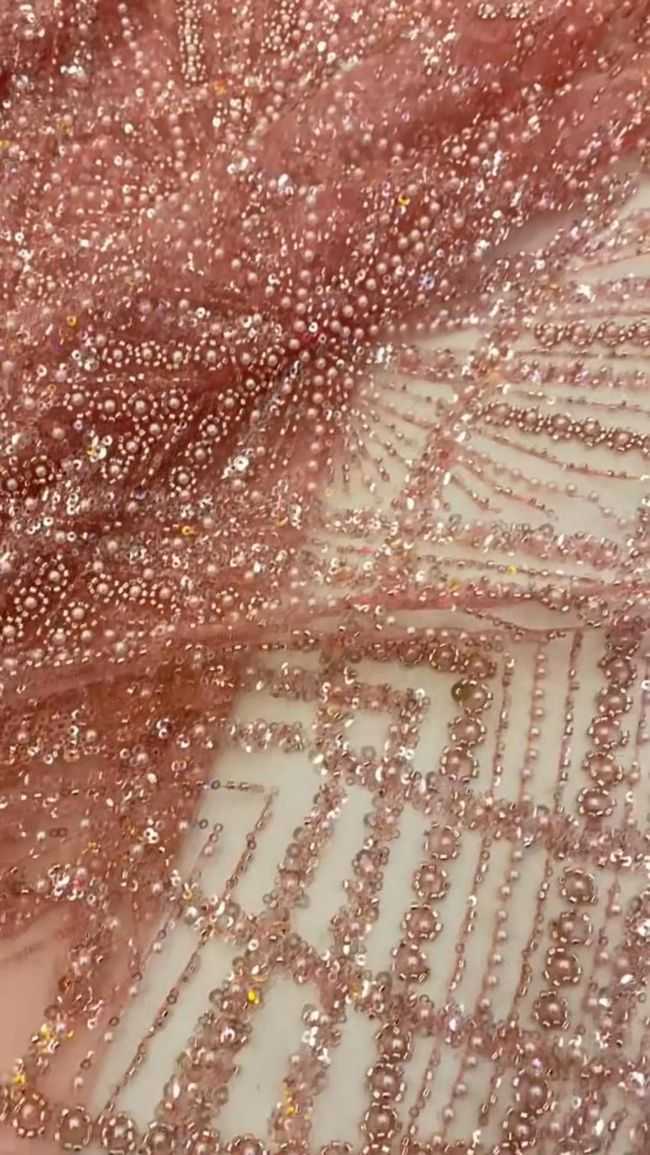 5 Yards Colored Tulle Sequins Pearls Beaded Embroidered Lace Fabric JJ067