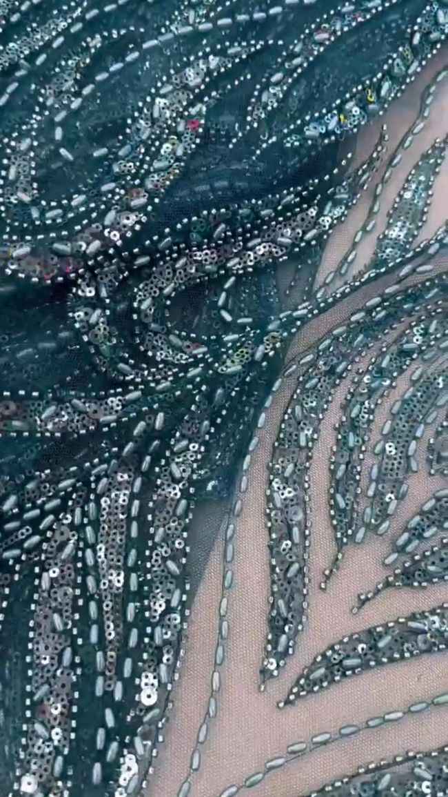 5 Yards Colored Tulle Sequined Beaded Embroidered Lace Fabric JJ058