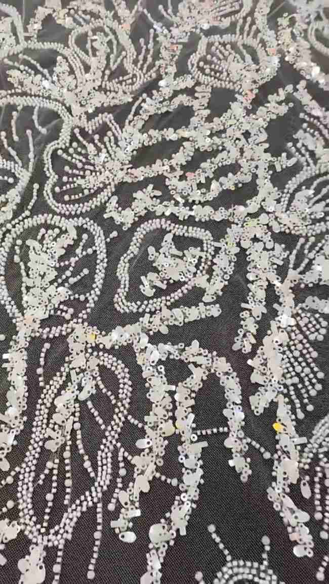 5 Yards Colored Tulle Sequins Beaded Embroidered Lace Fabric JJ068