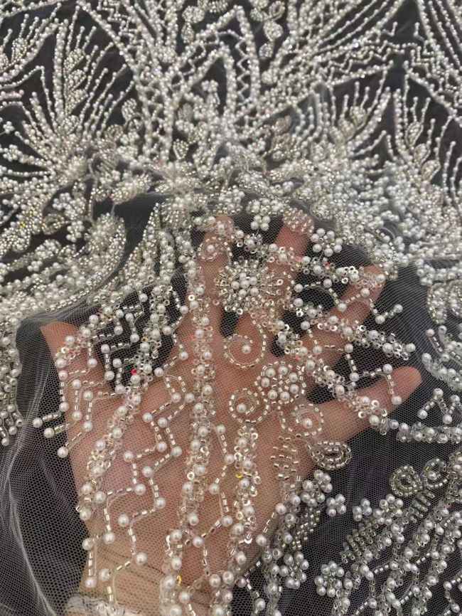 5 Yards Beaded Lace Fabric HL002