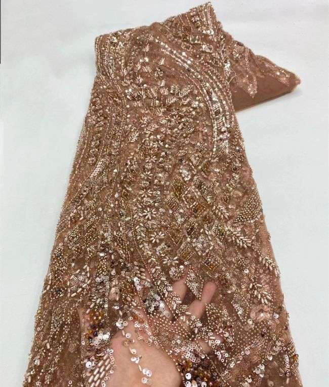 5 Yards Beaded Lace Fabric JX033