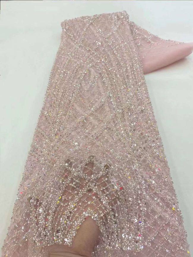 5 Yards Beaded Lace Fabric ZX015