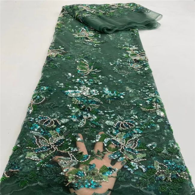 5 Yards Multi-Colored Beaded Lace Fabric XD001