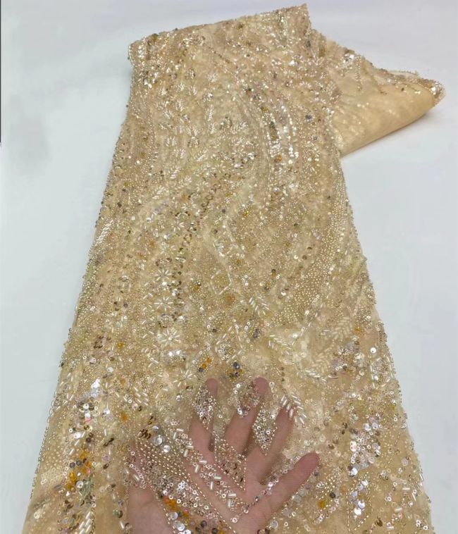 5 Yards Beaded Lace Fabric JX033