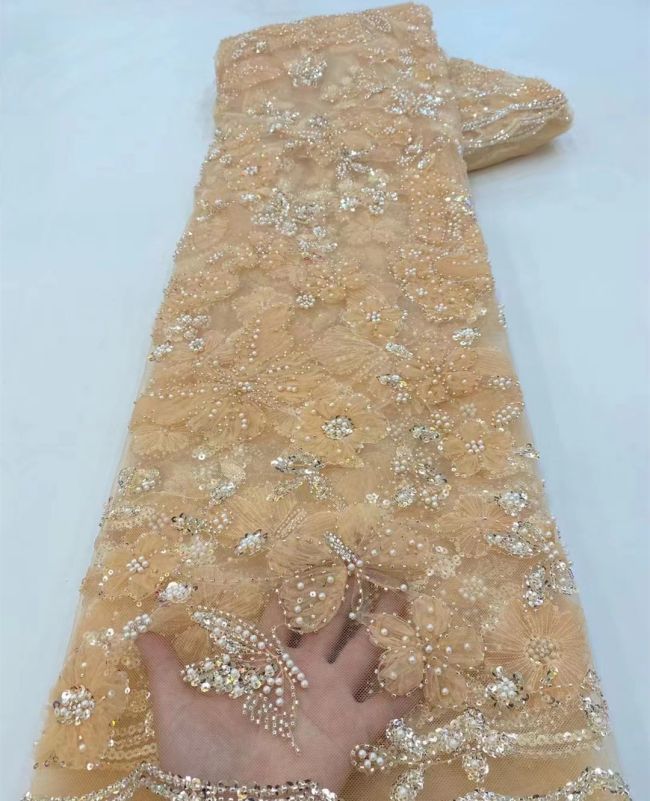5 Yards Beaded Lace Fabric HL004