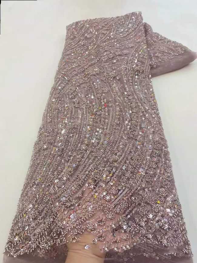 5 Yards Beaded Lace Fabric JX030