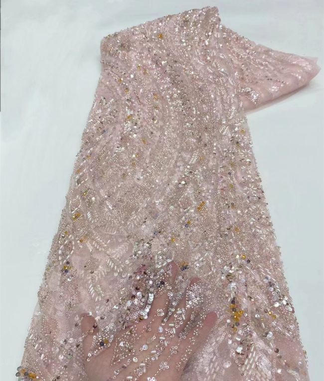 5 Yards Beaded Lace Fabric JX033