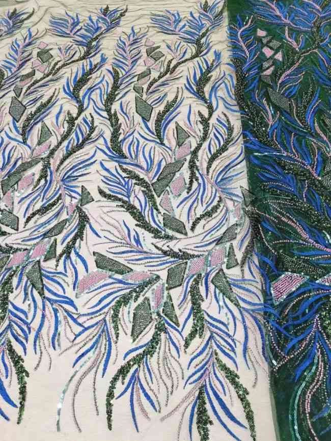 5 Yards Multi-Colored Beaded Lace Fabric ZX007