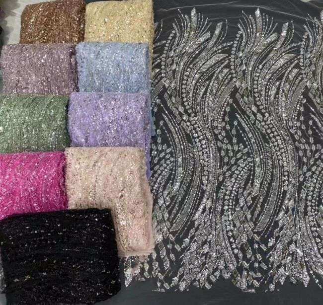 5 Yards Beaded Lace Fabric JX033