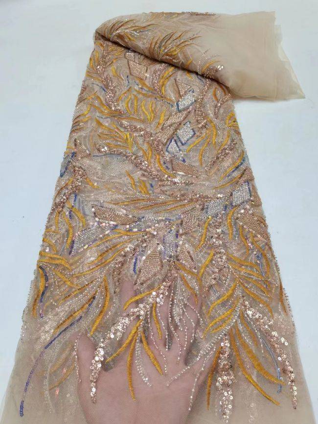 5 Yards Multi-Colored Beaded Lace Fabric ZX007