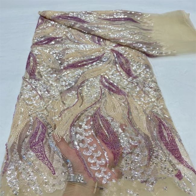5 Yards Beaded Lace Fabric JX031