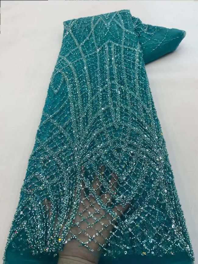5 Yards Beaded Lace Fabric ZX015