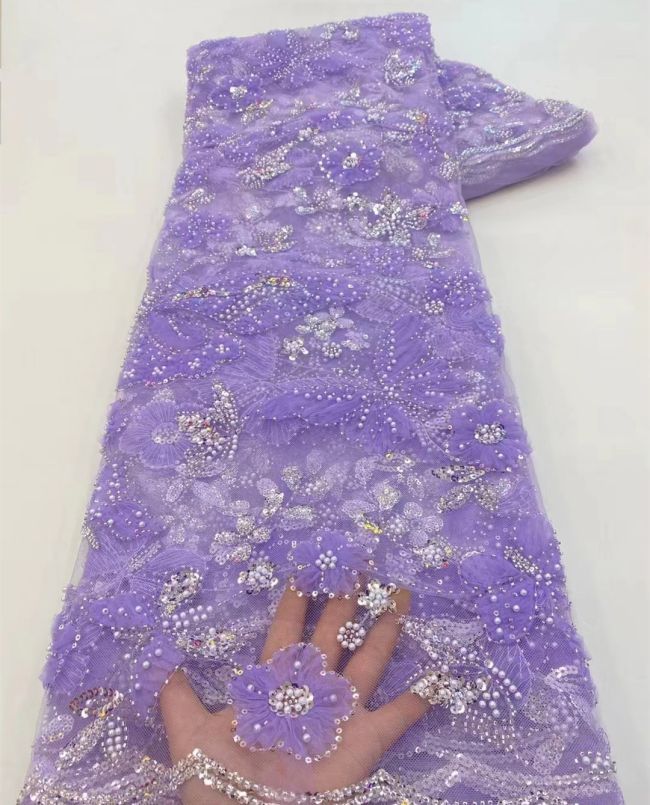 5 Yards Beaded Lace Fabric HL004