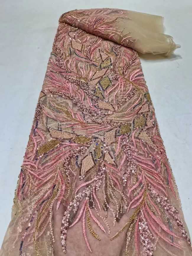 5 Yards Multi-Colored Beaded Lace Fabric ZX007