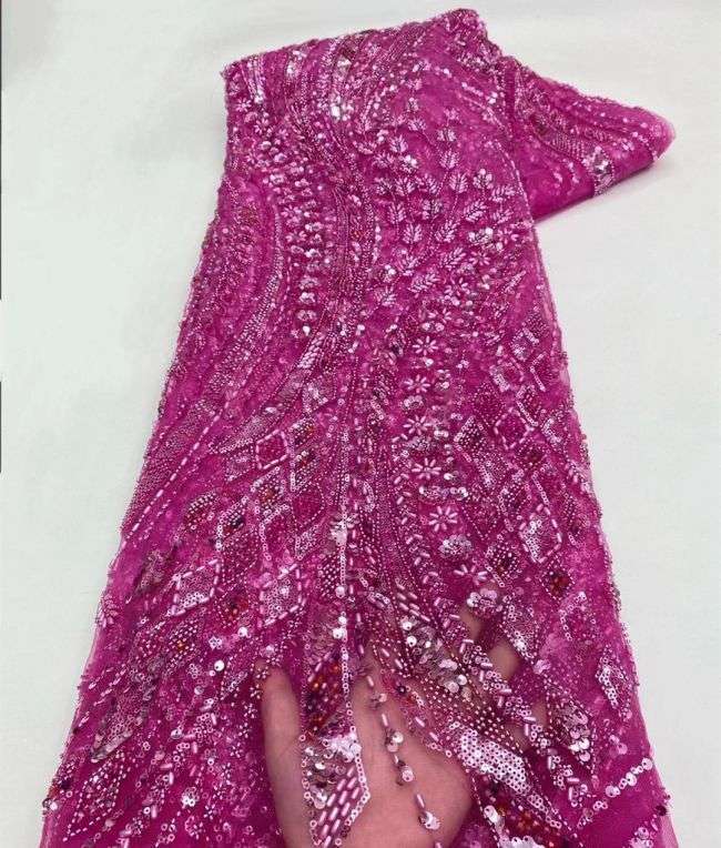 5 Yards Beaded Lace Fabric JX033