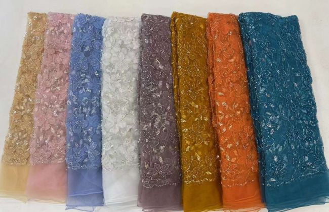 5 Yards Beaded Lace Fabric HL005