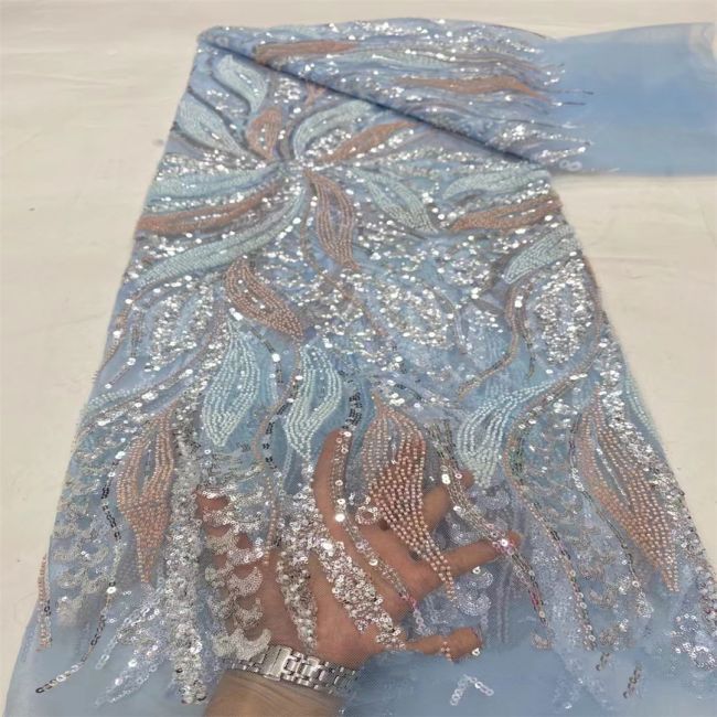 5 Yards Beaded Lace Fabric JX031