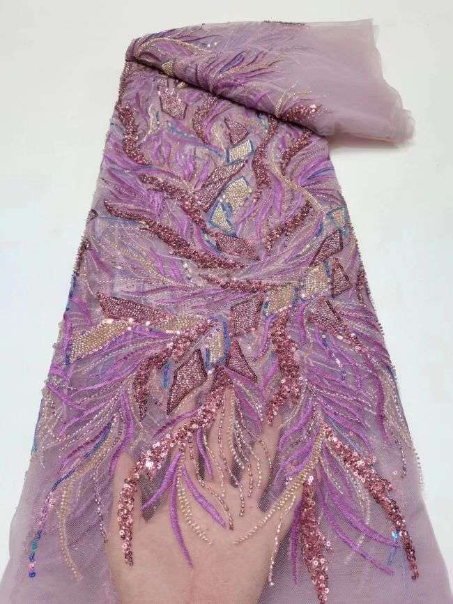 5 Yards Multi-Colored Beaded Lace Fabric ZX007