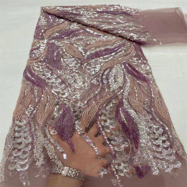 5 Yards Beaded Lace Fabric JX031