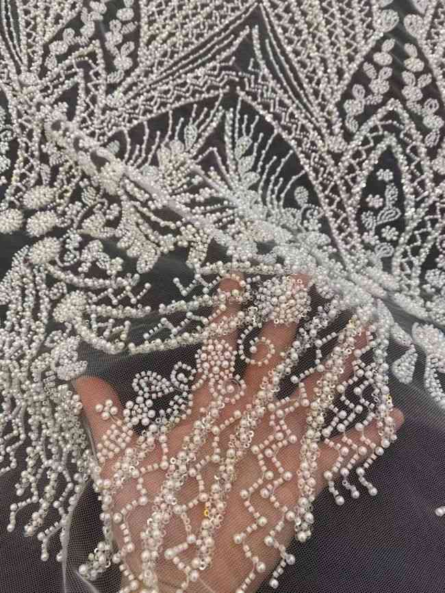 5 Yards Beaded Lace Fabric HL002