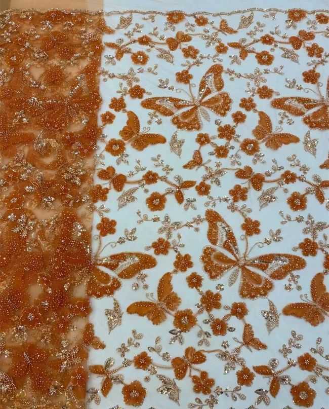 5 Yards Beaded Lace Fabric HL004