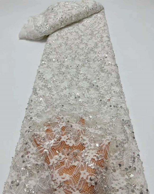 5 Yards Beaded Lace Fabric HL006