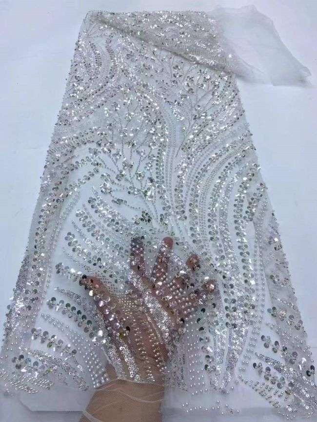 5 Yards Beaded Lace Fabric HL003