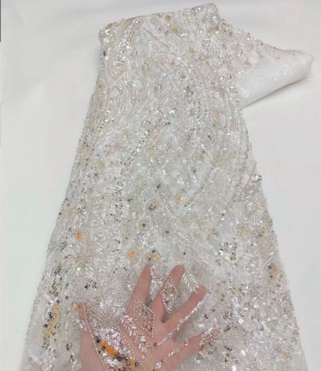 5 Yards Beaded Lace Fabric JX033