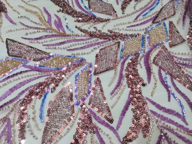5 Yards Multi-Colored Beaded Lace Fabric