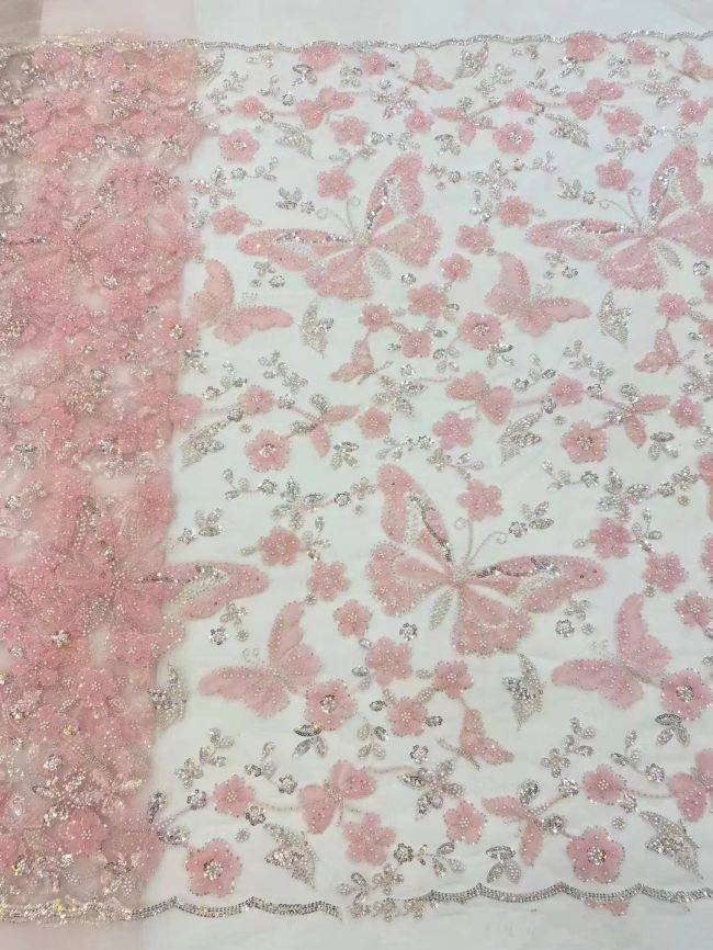5 Yards Beaded Lace Fabric HL004
