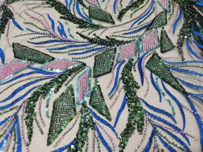 5 Yards Multi-Colored Beaded Lace Fabric