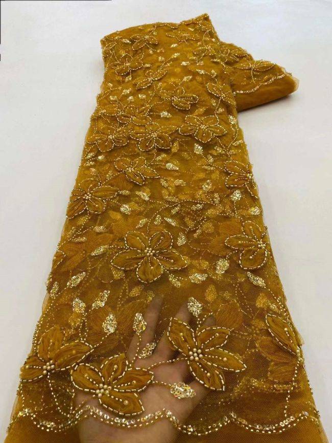 5 Yards Beaded Lace Fabric HL005