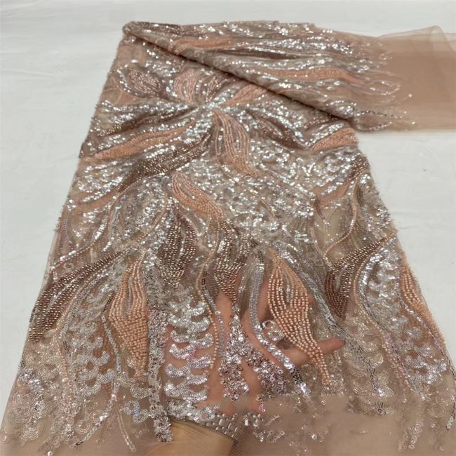 5 Yards Beaded Lace Fabric JX031