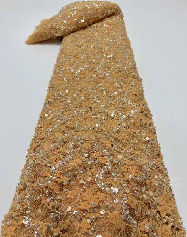 5 Yards Beaded Lace Fabric HL006