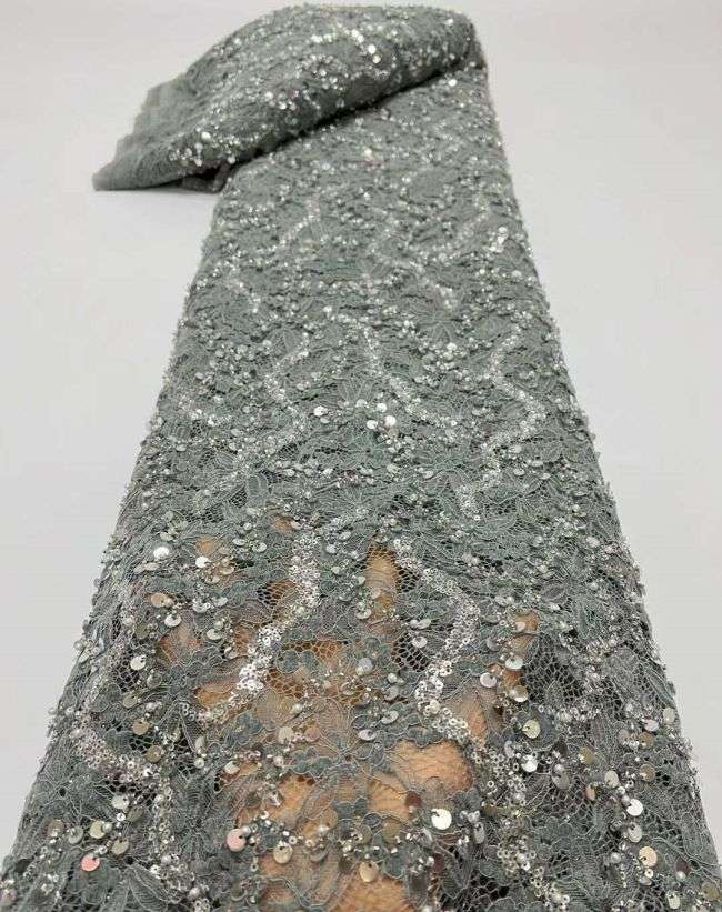 5 Yards Beaded Lace Fabric HL006