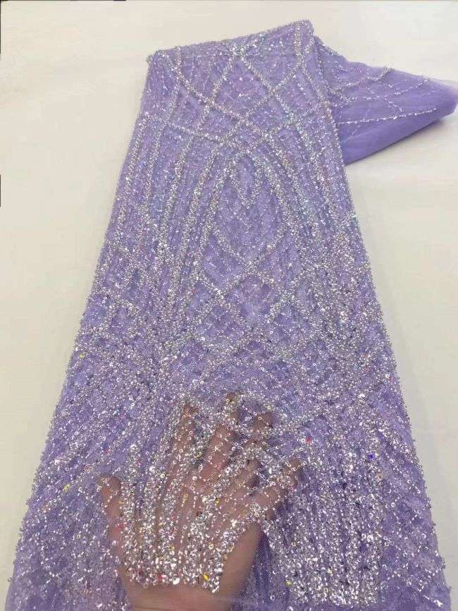 5 Yards Beaded Lace Fabric ZX015