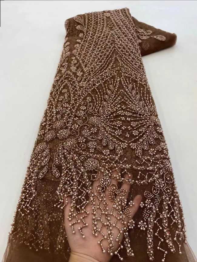 5 Yards Beaded Lace Fabric HL002