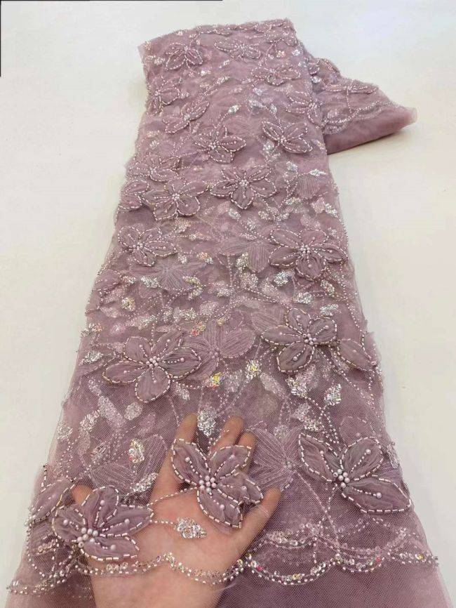 5 Yards Beaded Lace Fabric HL005