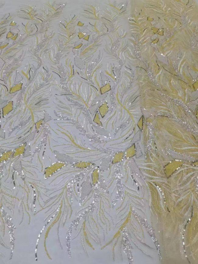 5 Yards Multi-Colored Beaded Lace Fabric ZX007