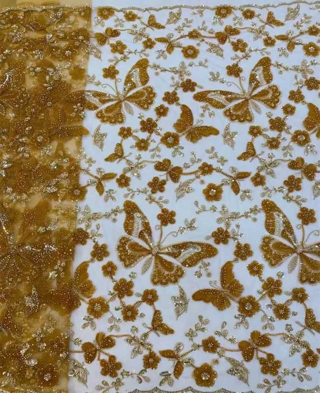 5 Yards Beaded Lace Fabric HL004