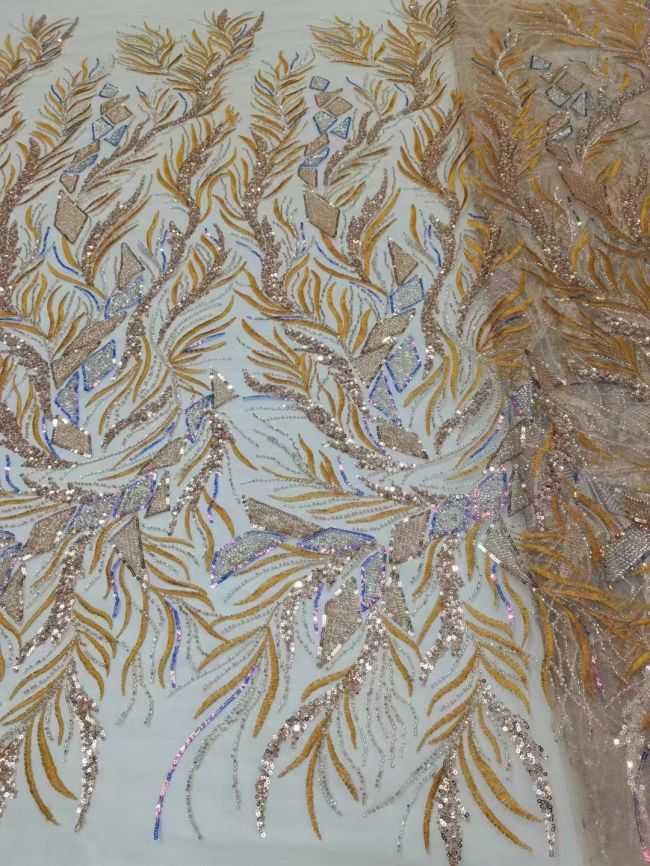 5 Yards Multi-Colored Beaded Lace Fabric ZX007