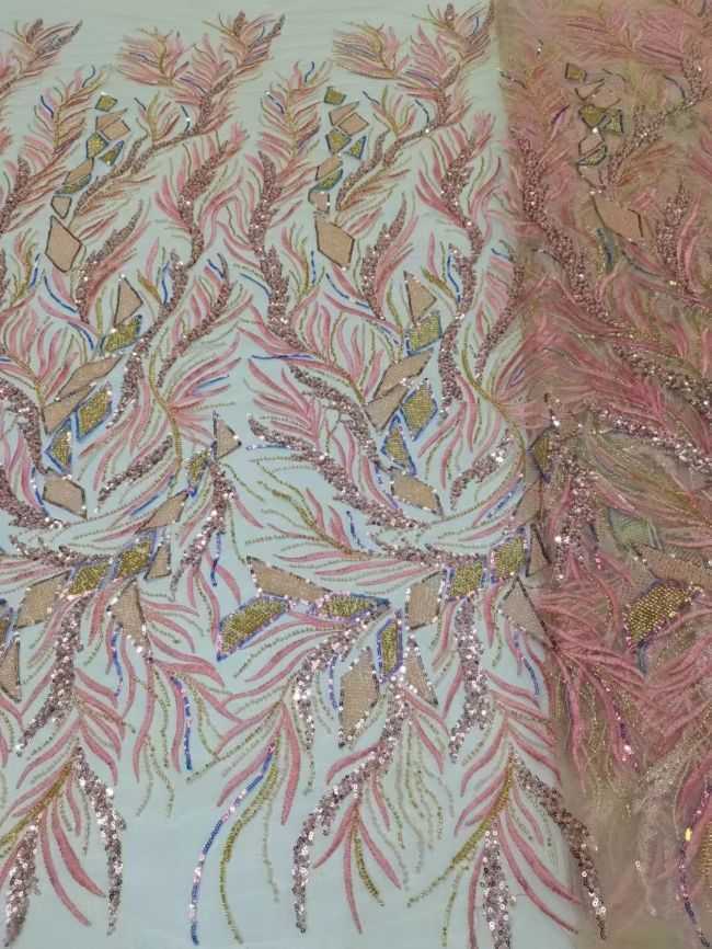 5 Yards Multi-Colored Beaded Lace Fabric ZX007